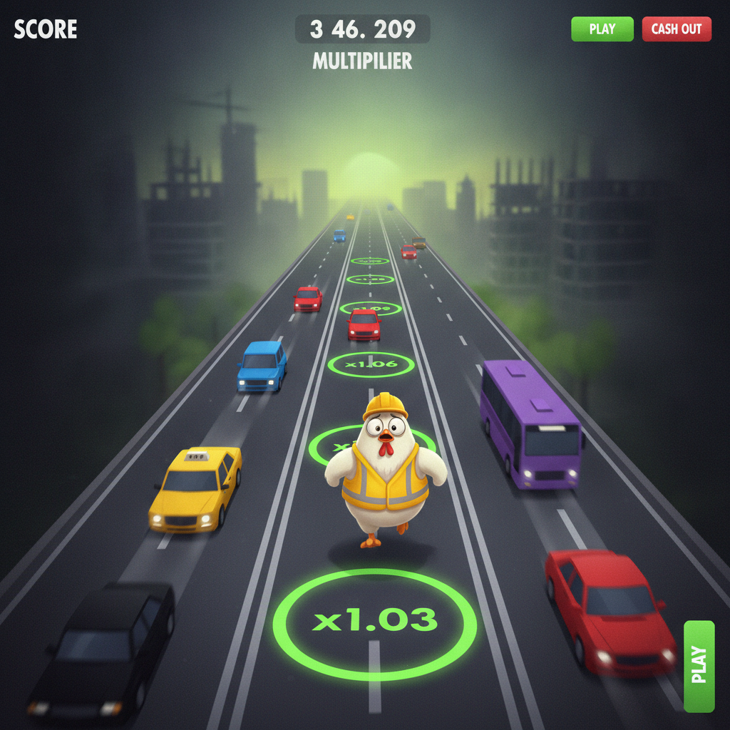 La poule de Chicken Road 2 traversant la route à six voies
